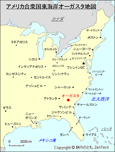 アメリカ合衆国東海岸オーガスタ地図