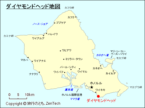 オアフ島ダイヤモンドヘッド地図