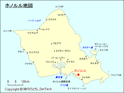 オアフ島ホノルル地図