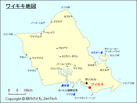 オアフ島ワイキキ地図