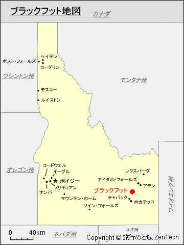 アイダホ州におけるブラックフット地図