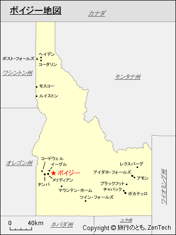 アイダホ州におけるボイジー地図