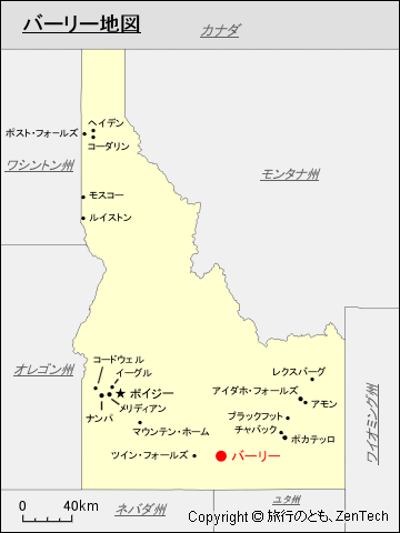 アイダホ州におけるバーリー地図