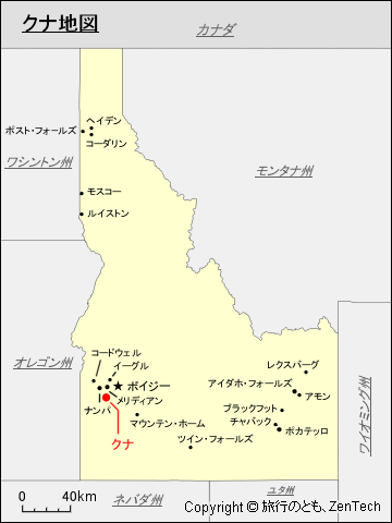 アイダホ州におけるクナ地図