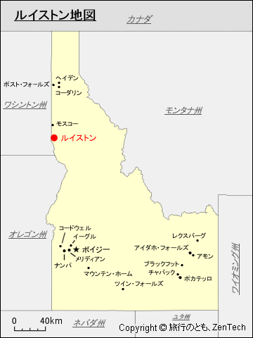 アイダホ州におけるルイストン地図