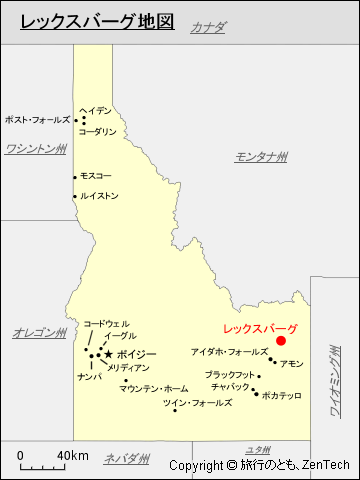 アイダホ州におけるレックスバーグ地図