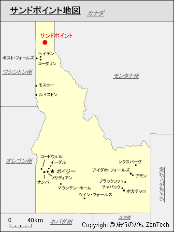 アイダホ州におけるサンドポイント地図