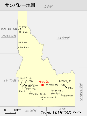 アイダホ州におけるサンバレー地図