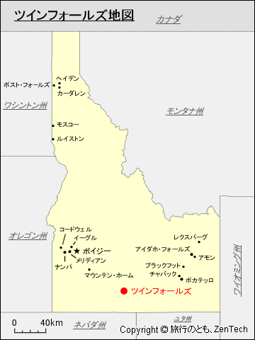 アイダホ州におけるツインフォールズ地図