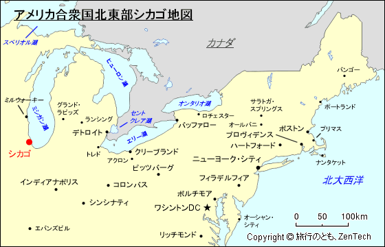 アメリカ合衆国北東部シカゴ地図