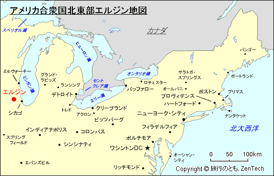 アメリカ合衆国北東部エルジン地図