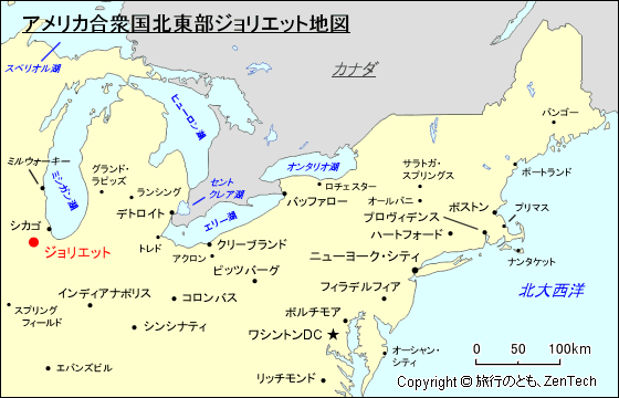 アメリカ合衆国北東部ジョリエット地図