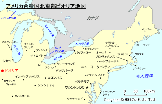 アメリカ合衆国北東部ピオリア地図