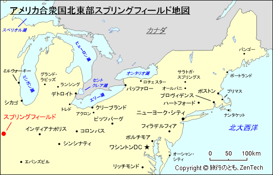 アメリカ合衆国北東部スプリングフィールド地図