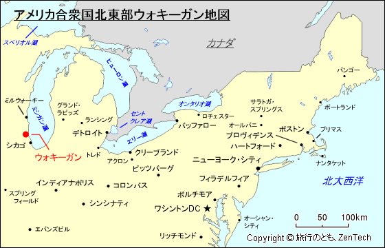 アメリカ合衆国北東部ウォキーガン地図