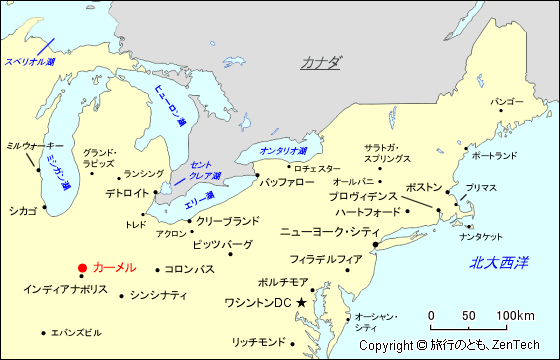 アメリカ合衆国北東部カーメル地図