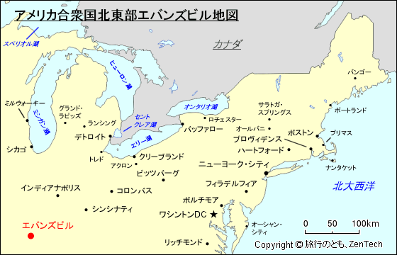 アメリカ合衆国北東部エバンズビル地図