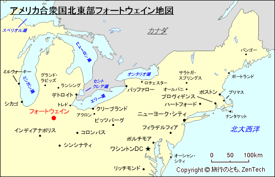 アメリカ合衆国北東部フォートウェイン地図