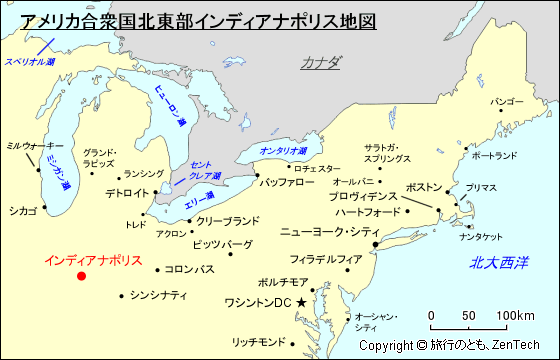 アメリカ合衆国北東部インディアナポリス地図