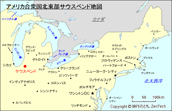 アメリカ合衆国北東部サウスベンド地図