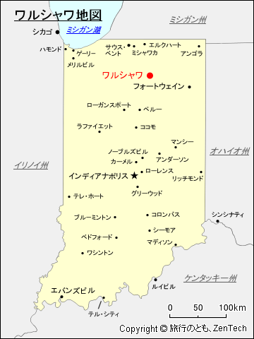 インディアナ州ワルシャワ地図
