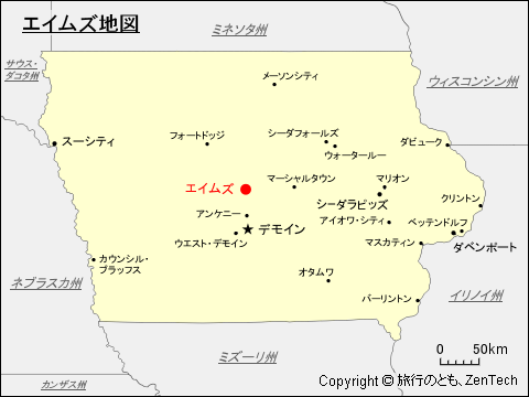 アイオワ州におけるエイムズ地図