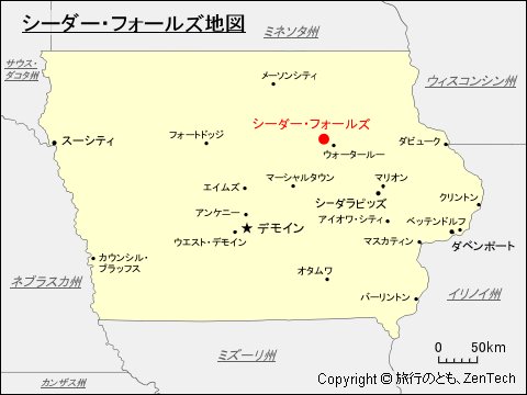 アイオワ州におけるシーダー・フォールズ地図