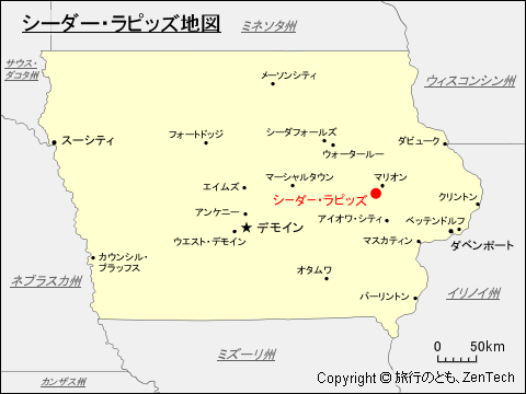 アイオワ州におけるシーダー・ラピッズ地図