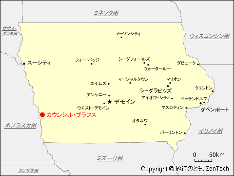 アイオワ州におけるカウンシル・ブラフス地図
