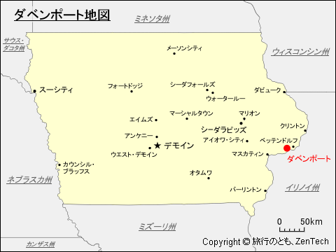 アイオワ州におけるダベンポート地図