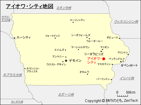 アイオワ州におけるアイオワ・シティ地図