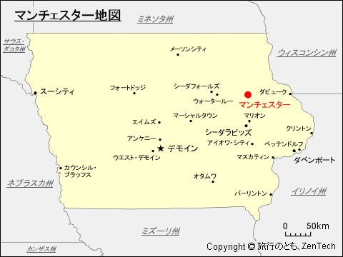 アイオワ州におけるマンチェスター地図