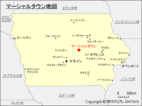 アイオワ州におけるマーシャルタウン地図