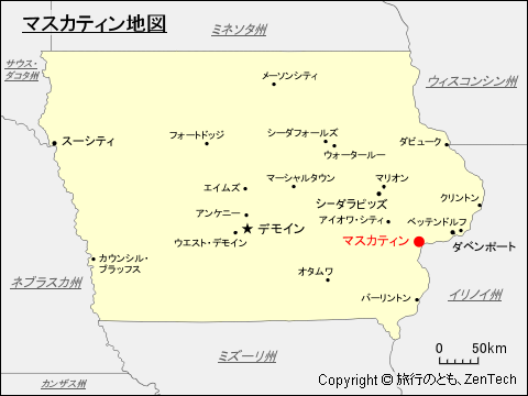 アイオワ州におけるマスカティン地図