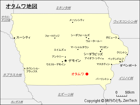 アイオワ州におけるオタムワ地図