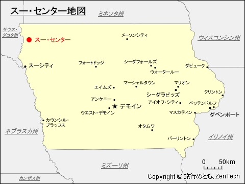 アイオワ州におけるスー・センター地図