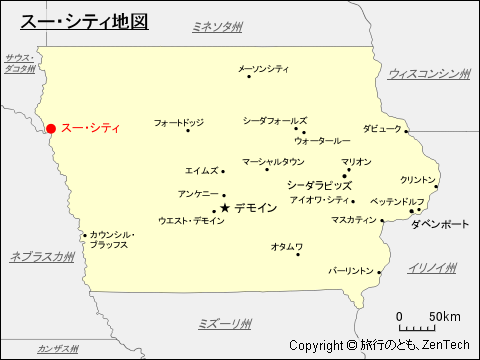 アイオワ州におけるスー・シティ地図