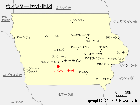 アイオワ州におけるウィンターセット地図