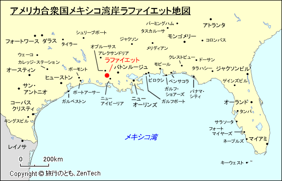 アメリカ合衆国メキシコ湾岸ラファイエット地図