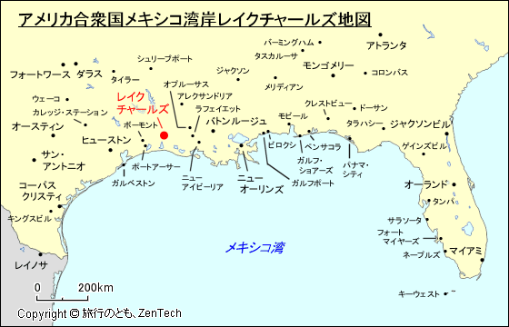 アメリカ合衆国メキシコ湾岸レイクチャールズ地図