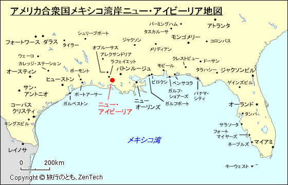 アメリカ合衆国メキシコ湾岸ニュー・アイビーリア地図