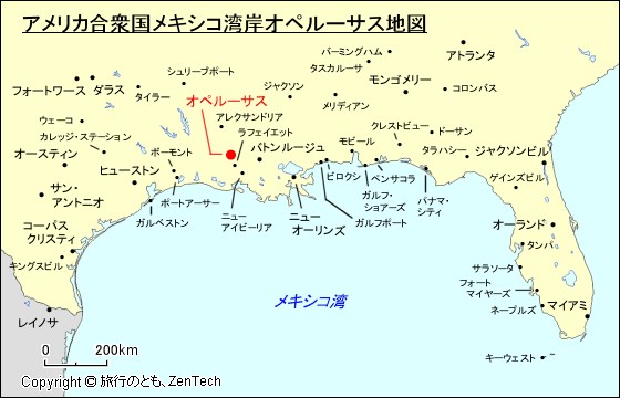 アメリカ合衆国メキシコ湾岸オペルーサス地図