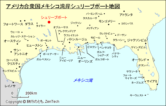 アメリカ合衆国メキシコ湾岸シュリーブポート地図