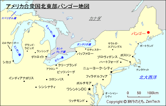 アメリカ合衆国北東部バンゴー地図