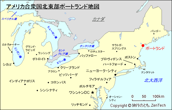 アメリカ合衆国北東部ポートランド地図