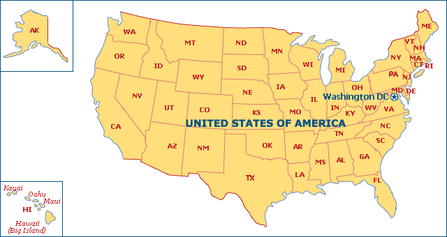 アメリカ合衆国 州区分地図（カラー）