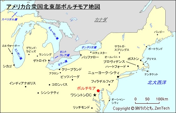 アメリカ合衆国北東部ボルチモア地図