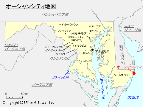 メリーランド州オーシャンシティ地図