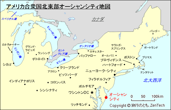 アメリカ合衆国北東部オーシャンシティ地図