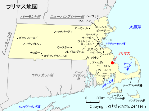 マサチューセッツ州プリマス地図